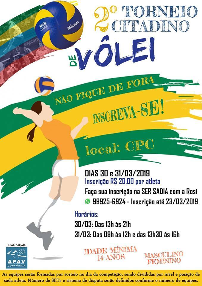 Torneio Citadino de Voleibol será no próximo mês em Concórdia