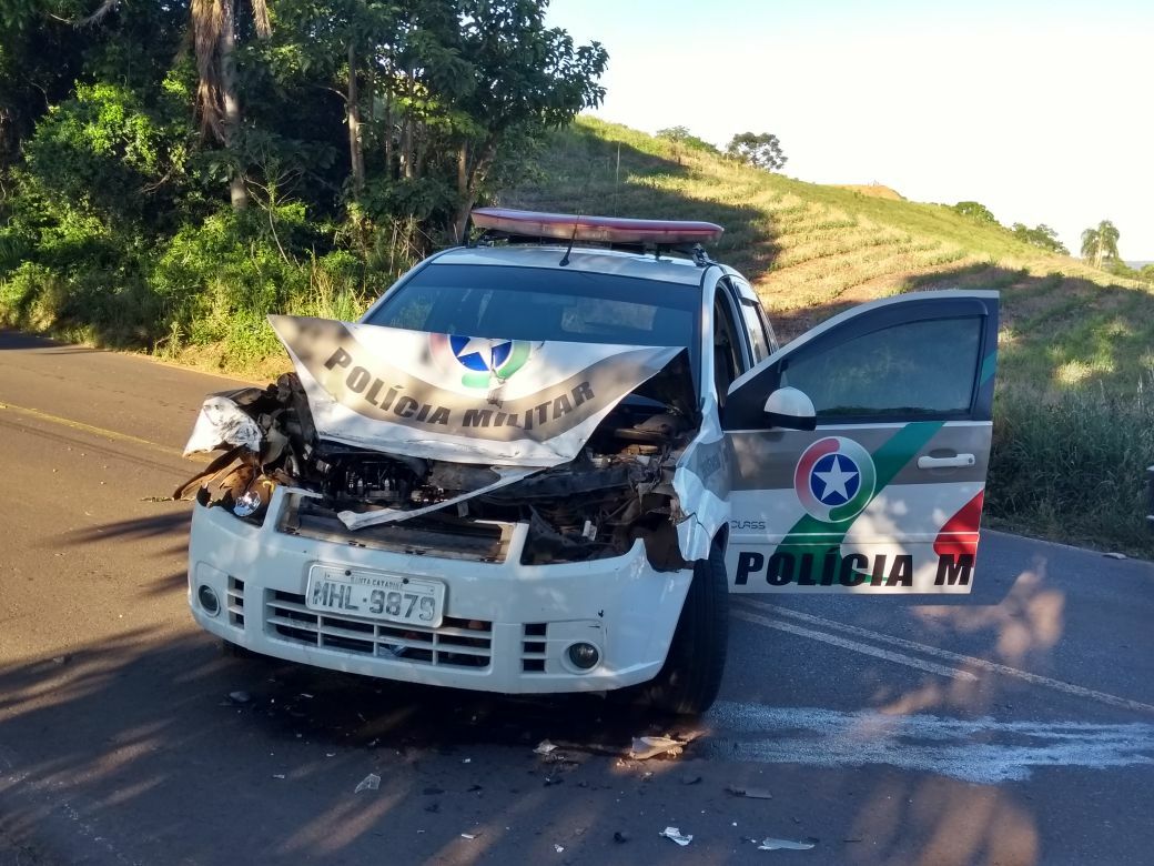 Viatura da PM envolvida em acidente na SC 155 em Xavantina